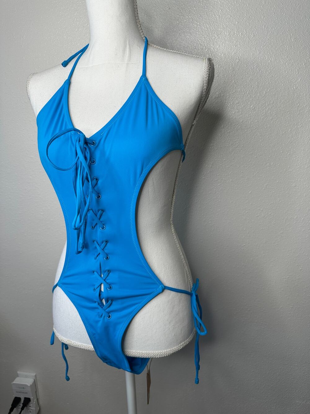 NWT Skims Lace-Up Monokini Turquoise One-Piece Swimsuit XS